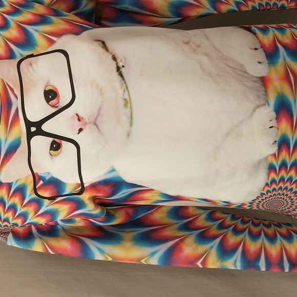 Fun Cat Top Photographic Tee Psychedelic Long Sleeve Athletic T Shirt by Iswag - Picture 3 of 10